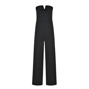 Spring 2019 Fashion Hot Sexy Women Solid Jumpsuits Lady Strapless Sleeveless Wide Leg High Split Jumpsuits