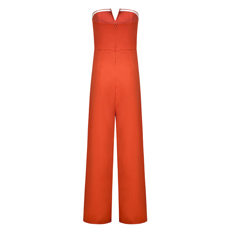 Spring 2019 Fashion Hot Sexy Women Solid Jumpsuits Lady Strapless Sleeveless Wide Leg High Split Jumpsuits