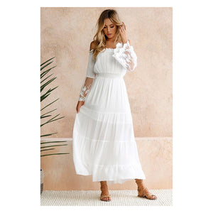 Summer 2019 Woman Dress Sexy Off Shoulder Long Sleeve Maxi White Lace Dresses