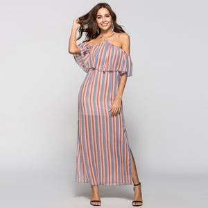 Summer Dresses Women 2019 Sexy off shoulder striped falbala long maxi dress for ladies