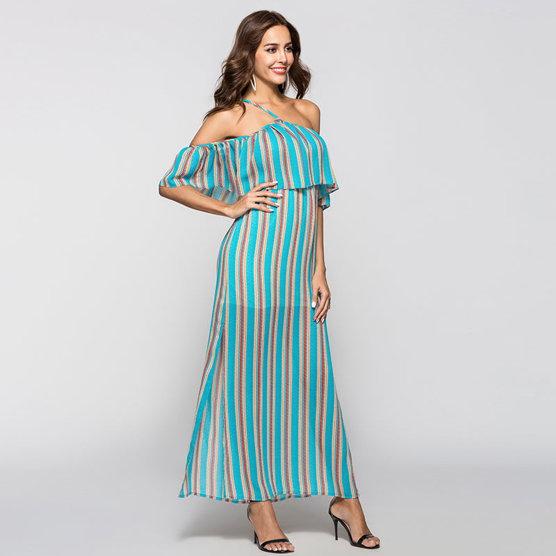 Summer Dresses Women 2019 Sexy off shoulder striped falbala long maxi dress for ladies