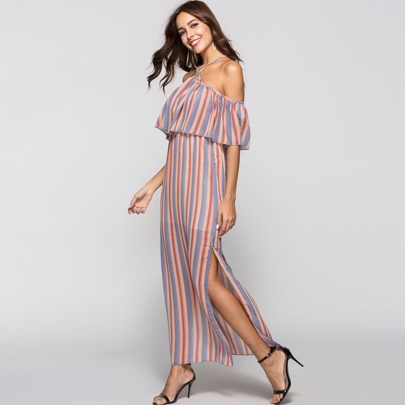 Summer Dresses Women 2019 Sexy off shoulder striped falbala long maxi dress for ladies