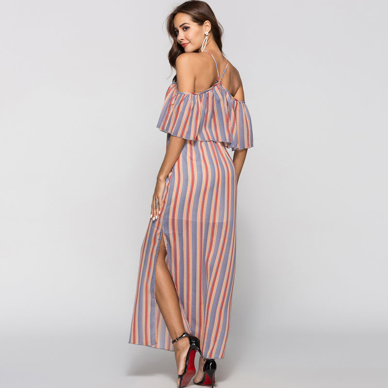 Summer Dresses Women 2019 Sexy off shoulder striped falbala long maxi dress for ladies