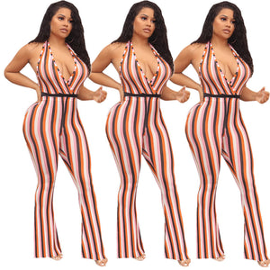 Summer Two Pieces Set Round Neck Tops High Waist Wide Legs Long Pants women jumpsuits and rompers