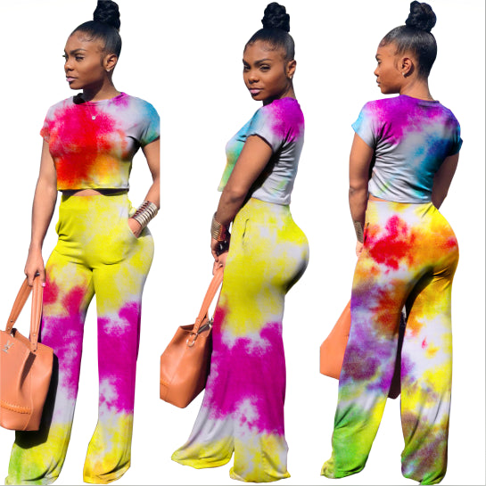 Summer Wear Short Sleeve Women Two Piece Crop Tos Trousers Set Women's Fashion Streetwear