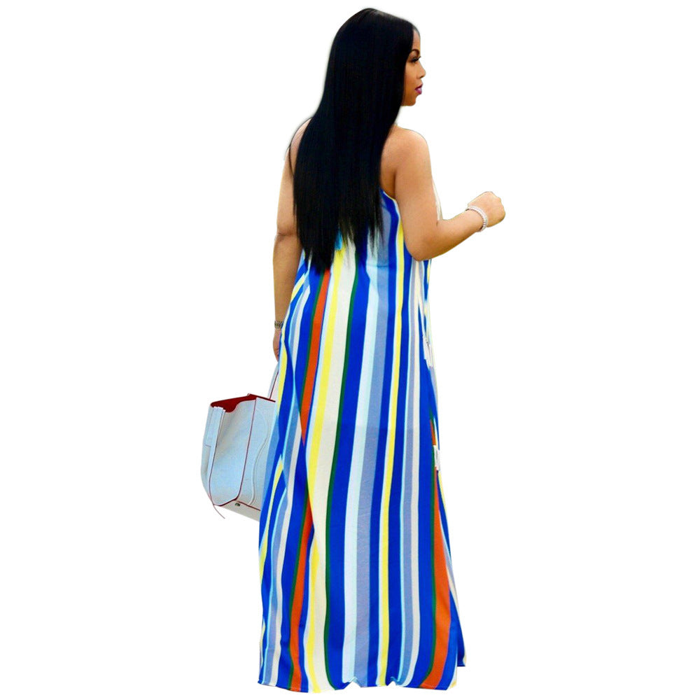 WNAT3005 women casual striped off shoulder summer maxi long dress