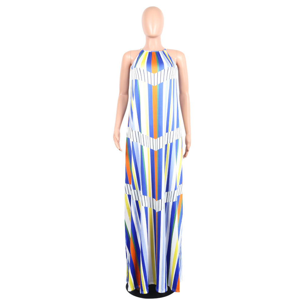 WNAT3005 women casual striped off shoulder summer maxi long dress