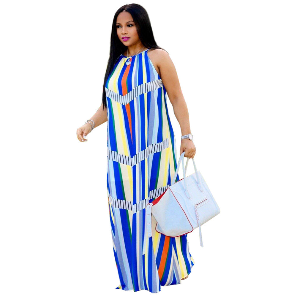 WNAT3005 women casual striped off shoulder summer maxi long dress