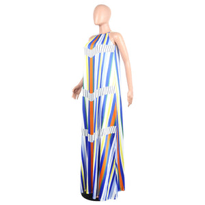 WNAT3005 women casual striped off shoulder summer maxi long dress