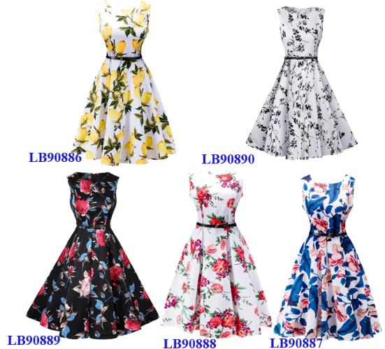 Wholesale 2017 New Sleeveless Vintage Tea Fashion Lady Dress with Belt