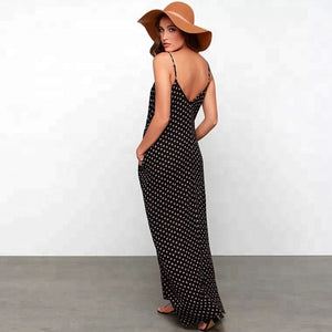 Wholesale 2018 Summer  Women Polka Dot Print V Neck Sleeveless Sundress Loose Maxi Long Beach Bohemian Vintage Maxi Dress