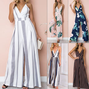 Wholesale 2019 Summer Printed Wide Long Vest Women Jumpsuits Off Shoulder