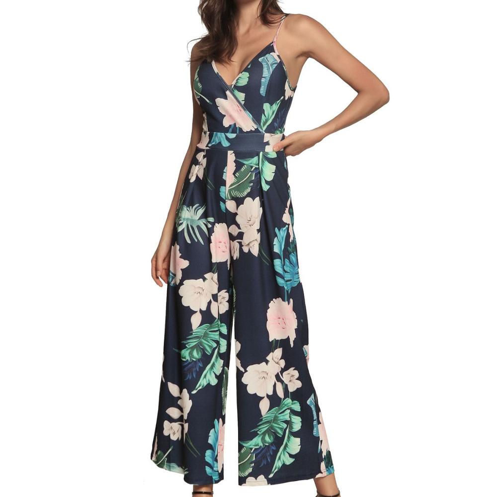 Wholesale 2019 Summer Printed Wide Long Vest Women Jumpsuits Off Shoulder