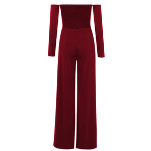 Wholesale Sexy High Split Leg Off The Shoulder Party Wear Women Long Sleeve Jumpsuit