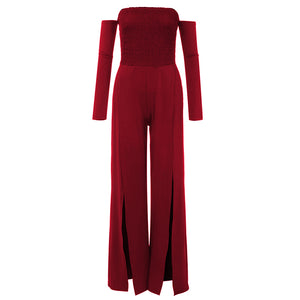 Wholesale Sexy High Split Leg Off The Shoulder Party Wear Women Long Sleeve Jumpsuit