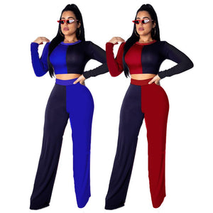 Wide leg Crop Top Women Two Piece Sets Long Sleeve 2pcs Set Woman QM3676