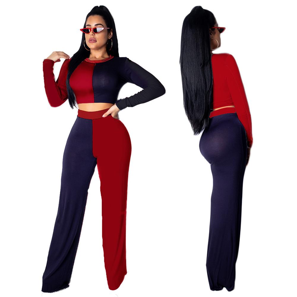 Wide leg Crop Top Women Two Piece Sets Long Sleeve 2pcs Set Woman QM3676