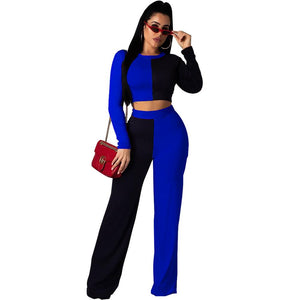 Wide leg Crop Top Women Two Piece Sets Long Sleeve 2pcs Set Woman QM3676