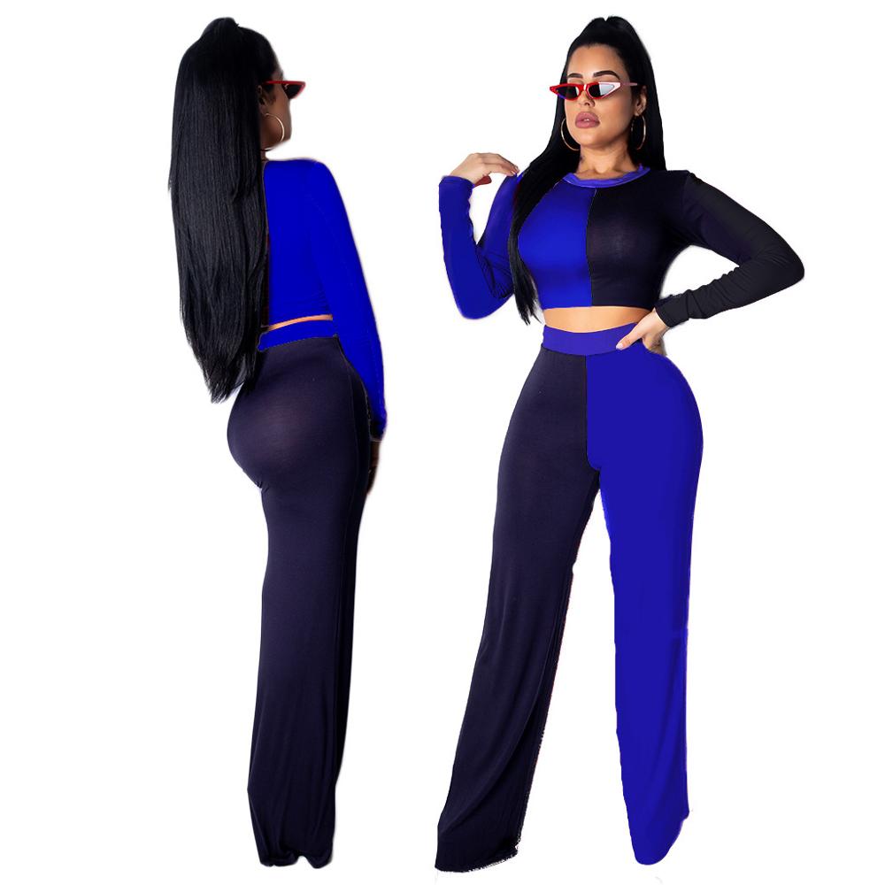 Wide leg Crop Top Women Two Piece Sets Long Sleeve 2pcs Set Woman QM3676