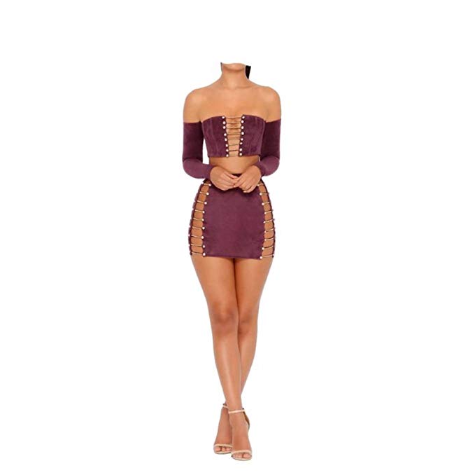 Woman Suede Mini Long Sleeve Off Shoulder Club Sex Party Dress