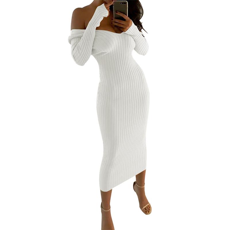 Women clothing maxi dress summer casual beach holiday off shoulder long sleeve lady midi dress for leisure