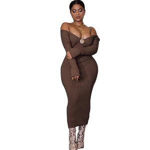 Women clothing maxi dress summer casual beach holiday off shoulder long sleeve lady midi dress for leisure