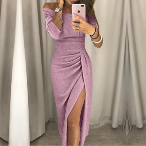 Womens off shoulder party dress women Fashion 2019 high slit peplum dresses autumn Elegant women's bodycon dress vestido