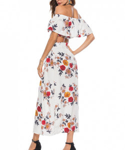 breathable floral white off shoulder casual summer women two piece set dress 307787