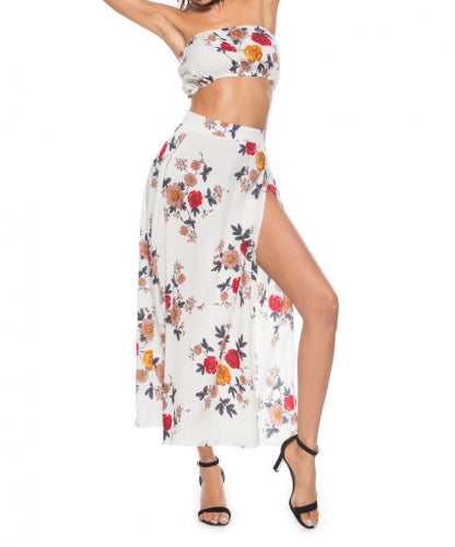 breathable floral white off shoulder casual summer women two piece set dress 307787