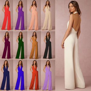 wholesale autumn Europe and the United States women solid color Sexy sleeveless halter jumpsuit